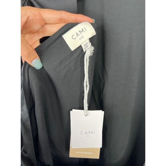 NWT Cami NYC Valencia Open Back Puff Sleeve Black Silk Long Sleeve Blouse Top - Picture 6 of 9